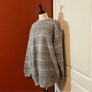 Oster Men’s Vintage Gray Wool Oversized‎ Nordic Print Slouchy Grampa Sweater